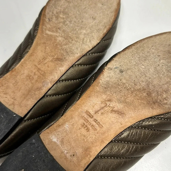 Giuseppe Zanotti Ballet Flats Slip On Shoes Quilted Leather Gold Logo Size 7.5 - Picture 8 of 11